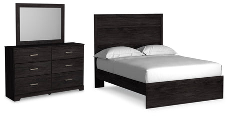 Belachime 4-Piece Full Panel Bed with Mirrored Dresser (Full Panel Headboard/Footboard, Full Panel Rails, Dresser, Bedroom Mirror)
