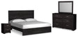 Belachime 5-Piece King Panel Bed with Mirrored Dresser and Nightstand (King Panel Headboard/Footboard, King Panel Rails, Dresser, Bedroom Mirror, Nightstand)