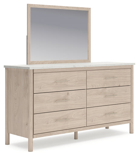Cadmori Queen Upholstered Panel Bed, Dresser and Mirror (Bed Size: Queen)