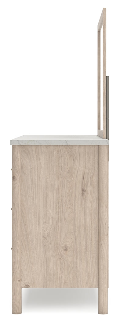 Cadmori King Upholstered Panel Bed, Dresser, Mirror and Nightstand