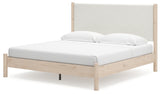Cadmori King Upholstered Panel Bed, Dresser, Mirror and Nightstand
