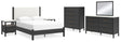Cadmori 8-Piece Queen Upholstered Panel Bed with Mirrored Dresser, Chest and 2 Nightstands (Platform Queen Roll Slats, Queen Panel Footboard with Rails, Queen Upholstered Panel Headboard, Dresser, Bedroom Mirror, Chest of Drawers, Nightstand, Nightstand)