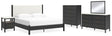 Cadmori 7-Piece King Upholstered Panel Bed with Mirrored Dresser, Chest and Nightstand (Platform King Roll Slats, King Panel Footboard with Rails, King Upholstered Panel Headboard, Dresser, Bedroom Mirror, Chest of Drawers, Nightstand)