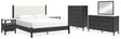 Cadmori 8-Piece King Upholstered Panel Bed with Mirrored Dresser, Chest and 2 Nightstands (Platform King Roll Slats, King Panel Footboard with Rails, King Upholstered Panel Headboard, Dresser, Bedroom Mirror, Chest of Drawers, Nightstand, Nightstand)