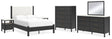 Cadmori 8-Piece Full Upholstered Panel Bed with Mirrored Dresser, Chest and 2 Nightstands (Platform Full Roll Slats, Full Panel Footboard with Rails, Full Upholstered Panel Headboard, Dresser, Bedroom Mirror, Chest of Drawers, Nightstand, Nightstand)