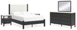 Cadmori 7-Piece Full Upholstered Panel Bed with Mirrored Dresser and 2 Nightstands (Platform Full Roll Slats, Full Panel Footboard with Rails, Full Upholstered Panel Headboard, Dresser, Bedroom Mirror, Nightstand, Nightstand)
