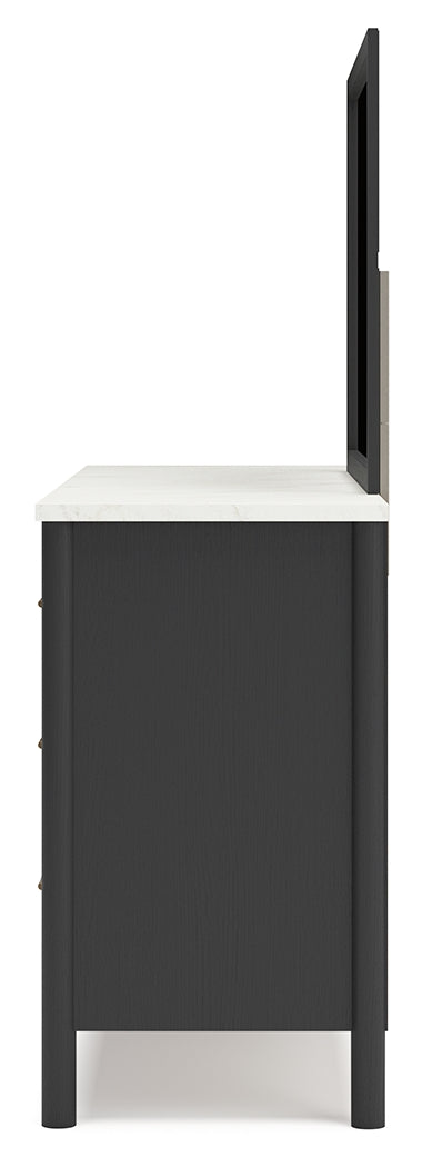 Cadmori 7-Piece King Upholstered Panel Bed with Mirrored Dresser, Chest and Nightstand (Platform King Roll Slats, King Panel Footboard with Rails, King Upholstered Panel Headboard, Dresser, Bedroom Mirror, Chest of Drawers, Nightstand)