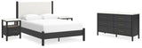 Cadmori 6-Piece Queen Upholstered Panel Bed with Dresser and 2 Nightstands (Platform Queen Roll Slats, Queen Panel Footboard with Rails, Queen Upholstered Panel Headboard, Dresser, Nightstand, Nightstand)