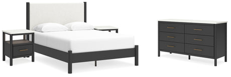 Cadmori 6-Piece Queen Upholstered Panel Bed with Dresser and 2 Nightstands (Platform Queen Roll Slats, Queen Panel Footboard with Rails, Queen Upholstered Panel Headboard, Dresser, Nightstand, Nightstand)