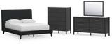 Cadmori 4-Piece Full Upholstered Bed with Mirrored Dresser and Chest (Full Upholstered Bed with Roll Slats, Dresser, Bedroom Mirror, Chest of Drawers)