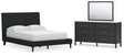 Cadmori 3-Piece Full Upholstered Bed with Mirrored Dresser (Full Upholstered Bed with Roll Slats, Dresser, Bedroom Mirror)