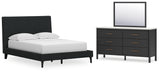 Cadmori 3-Piece Full Upholstered Bed with Mirrored Dresser (Full Upholstered Bed with Roll Slats, Dresser, Bedroom Mirror)
