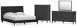 Cadmori 4-Piece Queen Upholstered Bed with Mirrored Dresser and Chest (Queen Upholstered Bed with Roll Slats, Dresser, Bedroom Mirror, Chest of Drawers)