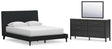 Cadmori 3-Piece Queen Upholstered Bed with Mirrored Dresser (Queen Upholstered Bed with Roll Slats, Dresser, Bedroom Mirror)