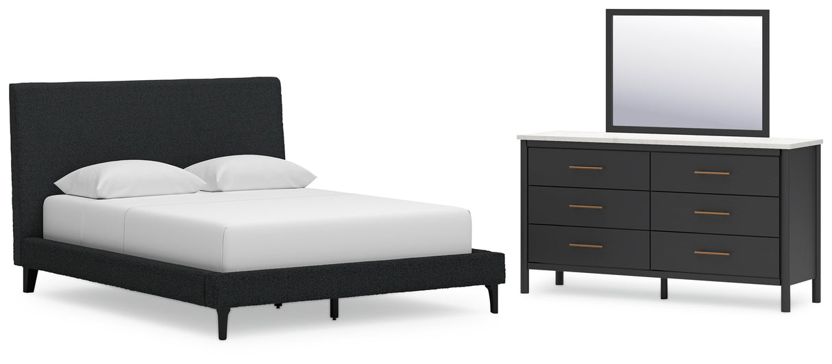 Cadmori 3-Piece Queen Upholstered Bed with Mirrored Dresser (Queen Upholstered Bed with Roll Slats, Dresser, Bedroom Mirror)