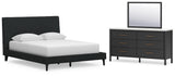 Cadmori 3-Piece Queen Upholstered Bed with Mirrored Dresser (Queen Upholstered Bed with Roll Slats, Dresser, Bedroom Mirror)