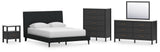 Cadmori 5-Piece Queen Upholstered Bed with Mirrored Dresser, Chest and Nightstand (Queen Upholstered Bed with Roll Slats, Dresser, Bedroom Mirror, Chest of Drawers, Nightstand)