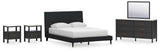 Cadmori 5-Piece Queen Upholstered Bed with Mirrored Dresser and 2 Nightstands (Queen Upholstered Bed with Roll Slats, Dresser, Bedroom Mirror, Nightstand, Nightstand)