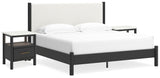 Cadmori 5-Piece King Upholstered Panel Bed with 2 Nightstands (Platform King Roll Slats, King Panel Footboard with Rails, King Upholstered Panel Headboard, Nightstand, Nightstand)