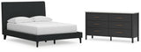 Cadmori 2-Piece Full Upholstered Bed with Dresser (Full Upholstered Bed with Roll Slats, Dresser)