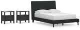 Cadmori 3-Piece Full Upholstered Bed with 2 Nightstands (Full Upholstered Bed with Roll Slats, Nightstand, Nightstand)