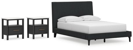 Cadmori 3-Piece Full Upholstered Bed with 2 Nightstands (Full Upholstered Bed with Roll Slats, Nightstand, Nightstand)