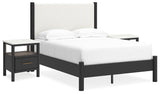Cadmori 5-Piece Full Upholstered Panel Bed with 2 Nightstands (Platform Full Roll Slats, Full Panel Footboard with Rails, Full Upholstered Panel Headboard, Nightstand, Nightstand)