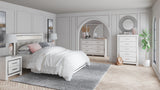 Altyra 6-Piece Queen Panel Bed with Mirrored Dresser and Chest (Queen Panel Footboard, Queen Upholstered Panel Headboard, Queen Panel Rails, Dresser, Bedroom Mirror, Chest of Drawers)
