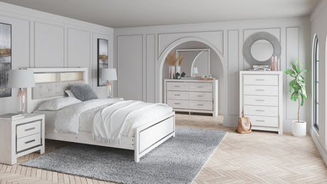 Altyra 6-Piece Queen Panel Bookcase Bed with Mirrored Dresser and Chest (Queen Panel Footboard, Queen Upholstered Panel Bookcase Headboard, Queen Panel Rails, Dresser, Bedroom Mirror, Chest of Drawers)
