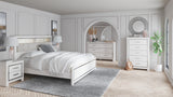 Altyra 3-Piece King Bookcase Headboard with Mirrored Dresser (King Upholstered Panel Bookcase Headboard, Dresser, Bedroom Mirror)