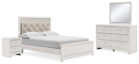Altyra Queen Upholstered Panel Bed, Dresser, Mirror, and Nightstand (Bed Size: Queen)