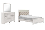 Altyra 5-Piece Queen Panel Bed with Mirrored Dresser (Queen Panel Footboard, Queen Upholstered Panel Headboard, Queen Panel Rails, Dresser, Bedroom Mirror)