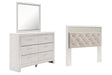 Altyra 3-Piece Queen Panel Headboard with Mirrored Dresser (Queen Upholstered Panel Headboard, Dresser, Bedroom Mirror)