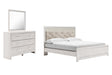 Altyra 5-Piece King Panel Bed with Mirrored Dresser (King Panel Footboard, King/California King Upholstered Panel Headboard, King Panel Rails, Dresser, Bedroom Mirror)