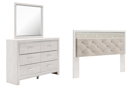 Altyra 3-Piece King Panel Headboard with Mirrored Dresser (King/California King Upholstered Panel Headboard, Dresser, Bedroom Mirror)