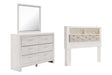 Altyra 3-Piece Queen Bookcase Headboard with Mirrored Dresser (Queen Upholstered Panel Bookcase Headboard, Dresser, Bedroom Mirror)