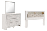 Altyra 3-Piece King Bookcase Headboard with Mirrored Dresser (King Upholstered Panel Bookcase Headboard, Dresser, Bedroom Mirror)