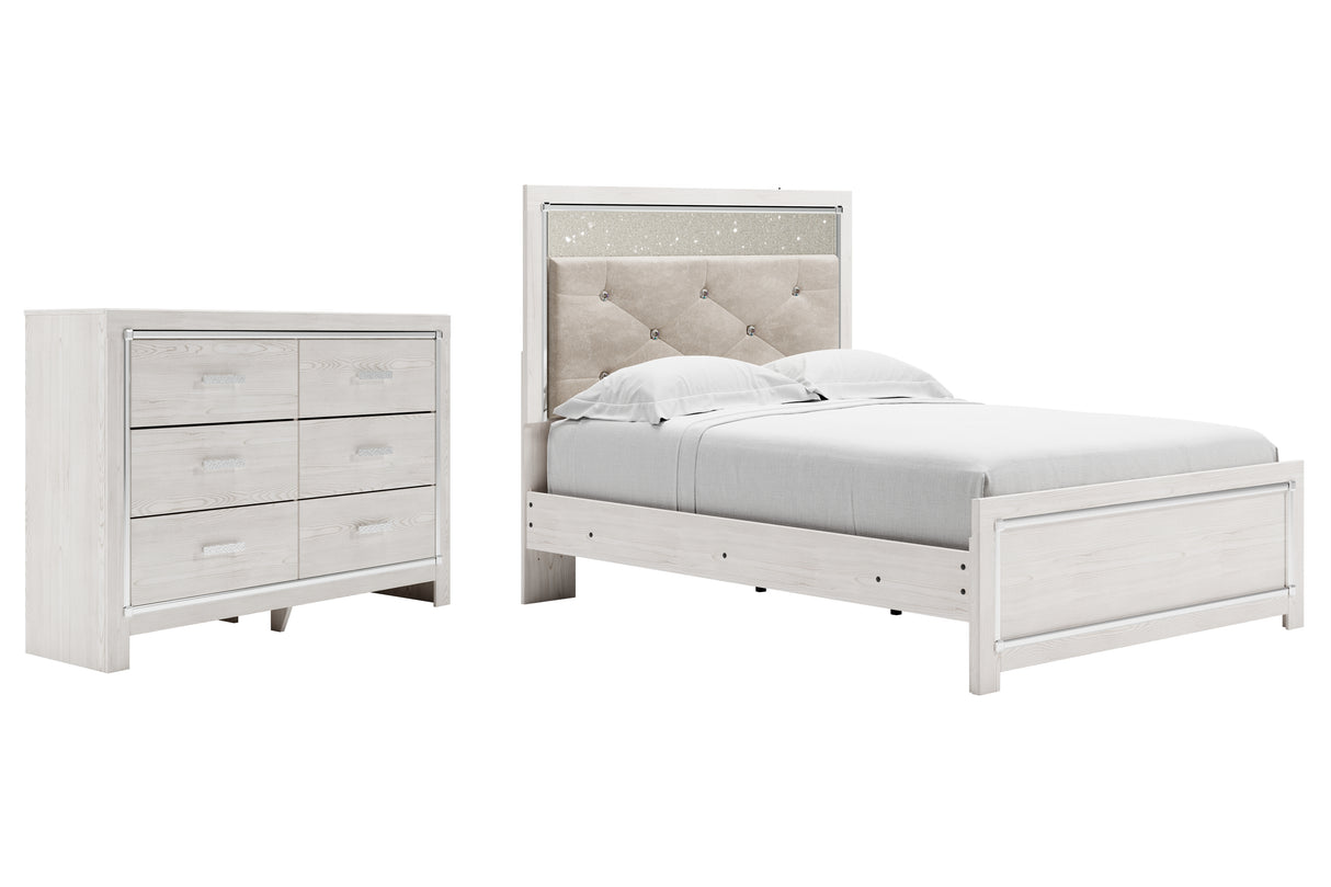 Altyra 4-Piece Full Panel Bed with Dresser (Full Panel Footboard, Full Panel Rails, Full Upholstered Panel Headboard, Dresser)