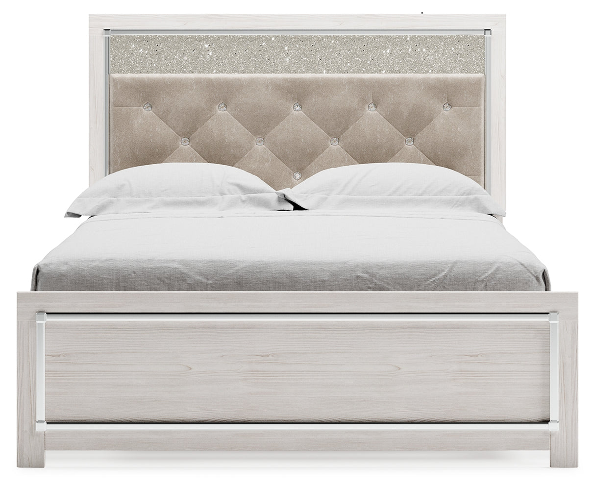 Altyra Queen Upholstered Panel Bed, Dresser, Mirror, and Nightstand (Bed Size: Queen)
