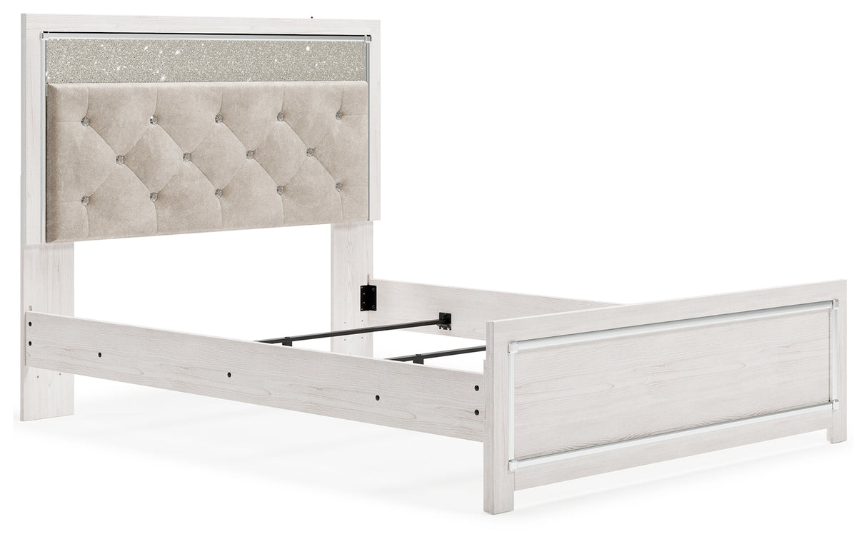 Altyra Queen Upholstered Panel Bed, Dresser, Mirror, and Nightstand (Bed Size: Queen)