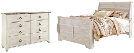 Willowton 4-Piece Queen Sleigh Bed with Dresser (Queen Sleigh Footboard, Queen Sleigh Headboard, Queen Sleigh Rails, Dresser)