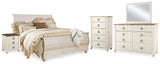 Willowton 8-Piece King Sleigh Bed with Mirrored Dresser, Chest and 2 Nightstands (King Sleigh Footboard, King Sleigh Headboard, King Sleigh Rails, Dresser, Bedroom Mirror, Chest of Drawers, Nightstand, Nightstand)