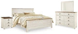 Willowton King Panel Bed, Dresser, Mirror, and Nightstand (Bed Size: King)