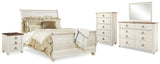 Willowton Queen Sleigh Bed, Dresser, Mirror, Chest and Nightstand (Bed Size: Queen)