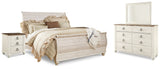 Willowton King Sleigh Bed, Dresser, Mirror and 2 Nightstands (Bed Size: King)
