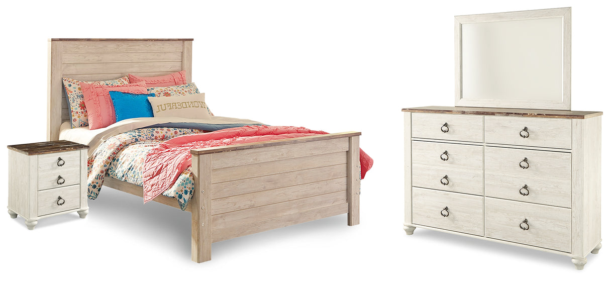 Willowton Full Panel Bed, Dresser, Mirror, Chest and Nightstand