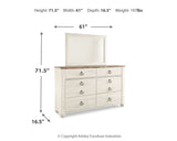 Willowton King Sleigh Bed, Dresser, Mirror and Nightstand (Bed Size: King)