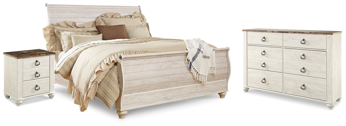 Willowton King Sleigh Bed, Dresser and Nightstand (Bed Size: King)