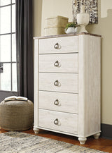 Willowton Full Panel Bed with storage, Dresser, Mirror, Chest and Nightstand