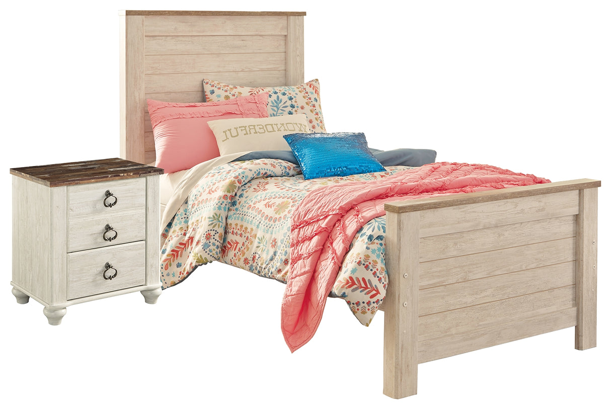 Willowton 4-Piece Twin Panel Bed with Nightstand (Nightstand, Twin Panel Footboard, Twin Panel Headboard, Twin Panel Rails)